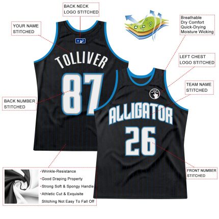 Custom Name and Number Basketball Jersey - Personalized Authentic Black Royal Pinstripe White-Blue Jersey Personalized Black