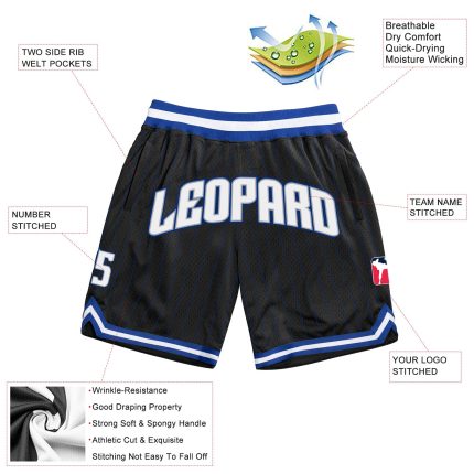 Custom Name and Number Authentic Basketball Shorts - Personalized Black Royal Pinstripe White-Gray Personalized Black Royal