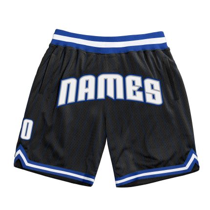Custom Name and Number Authentic Basketball Shorts - Personalized Black Royal Pinstripe White-Gray Personalized Black Royal