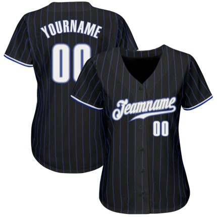 Personalized Black Pinstripe Baseball Jersey - White and Gray Custom Sports Apparel Personalized Black Royal Pinstripe White-Gray