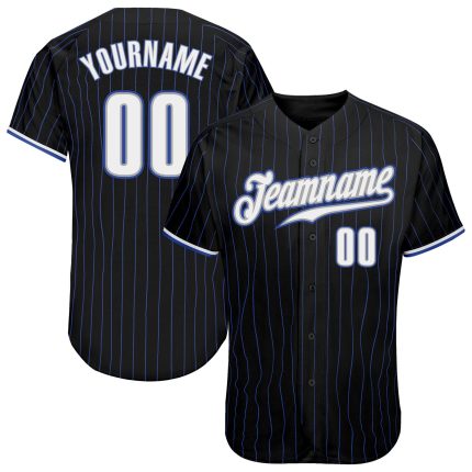 Personalized Black Pinstripe Baseball Jersey - White and Gray Custom Sports Apparel Personalized Black Royal Pinstripe White-Gray