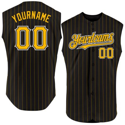 Custom Personalized Baseball Jersey with Black Royal Pinstripe, White-Orange, Sleeveless, Team Name and Number Personalized