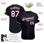 Custom Personalized Black Royal Pinstripe Baseball Jersey with White-Red Name and Number - Authentic Team Gear Personalized