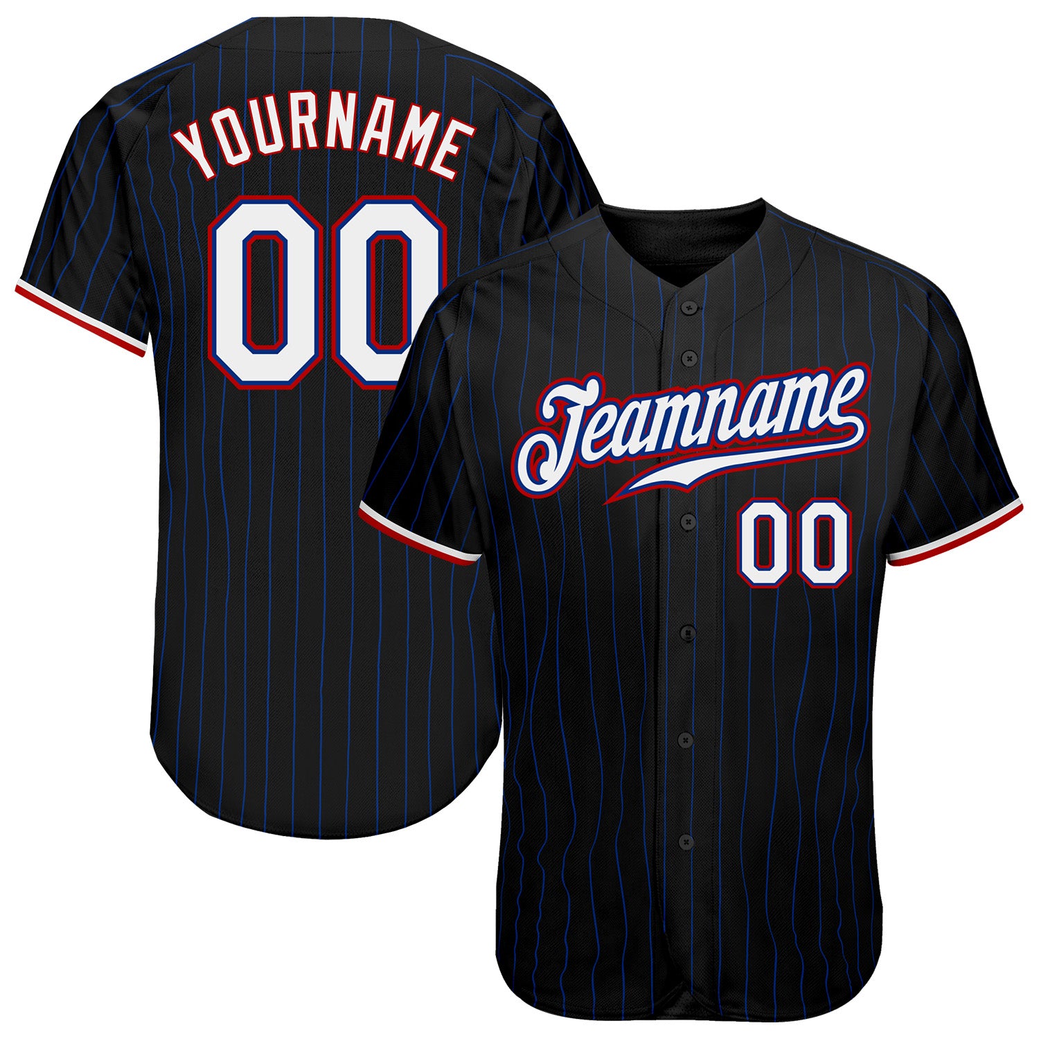 Personalized Black Pinstripe Baseball Jersey White Red Design for Custom Team Wear Personalized Black Royal Pinstripe White-Red