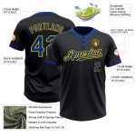 Personalized Black Yellow Two-Button Unisex Softball Jersey - Royal Pinstripe Design Personalized Black Royal Pinstripe Yellow