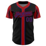 Custom Name and Number Personalized Baseball Jersey - Black Royal Red Arm Shapes in 3 Colors Personalized Black Royal-Red