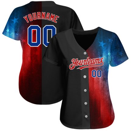 Personalized 3D American Flag Black and Red Fashion Baseball Jersey Personalized Black Royal-Red 3D American Flag Fashion