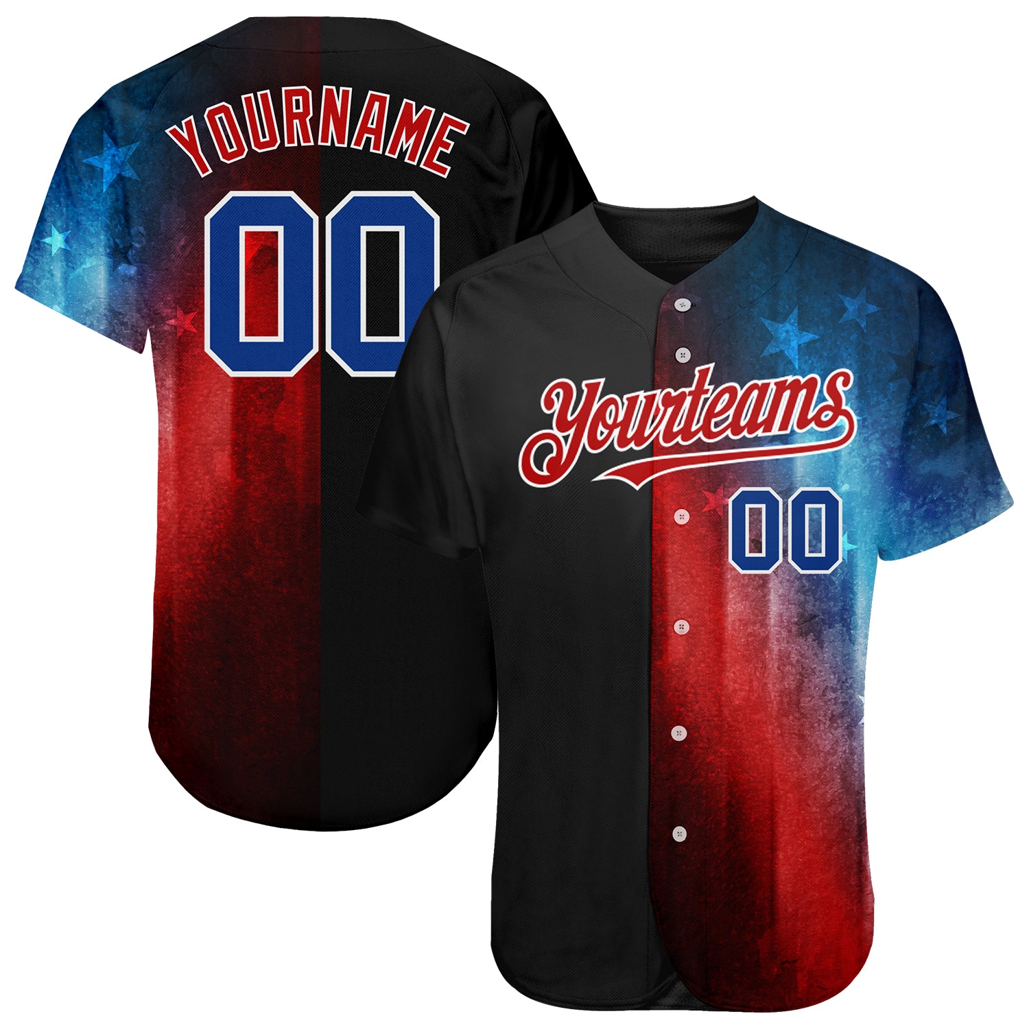 Personalized 3D American Flag Black and Red Fashion Baseball Jersey Personalized Black Royal-Red 3D American Flag Fashion