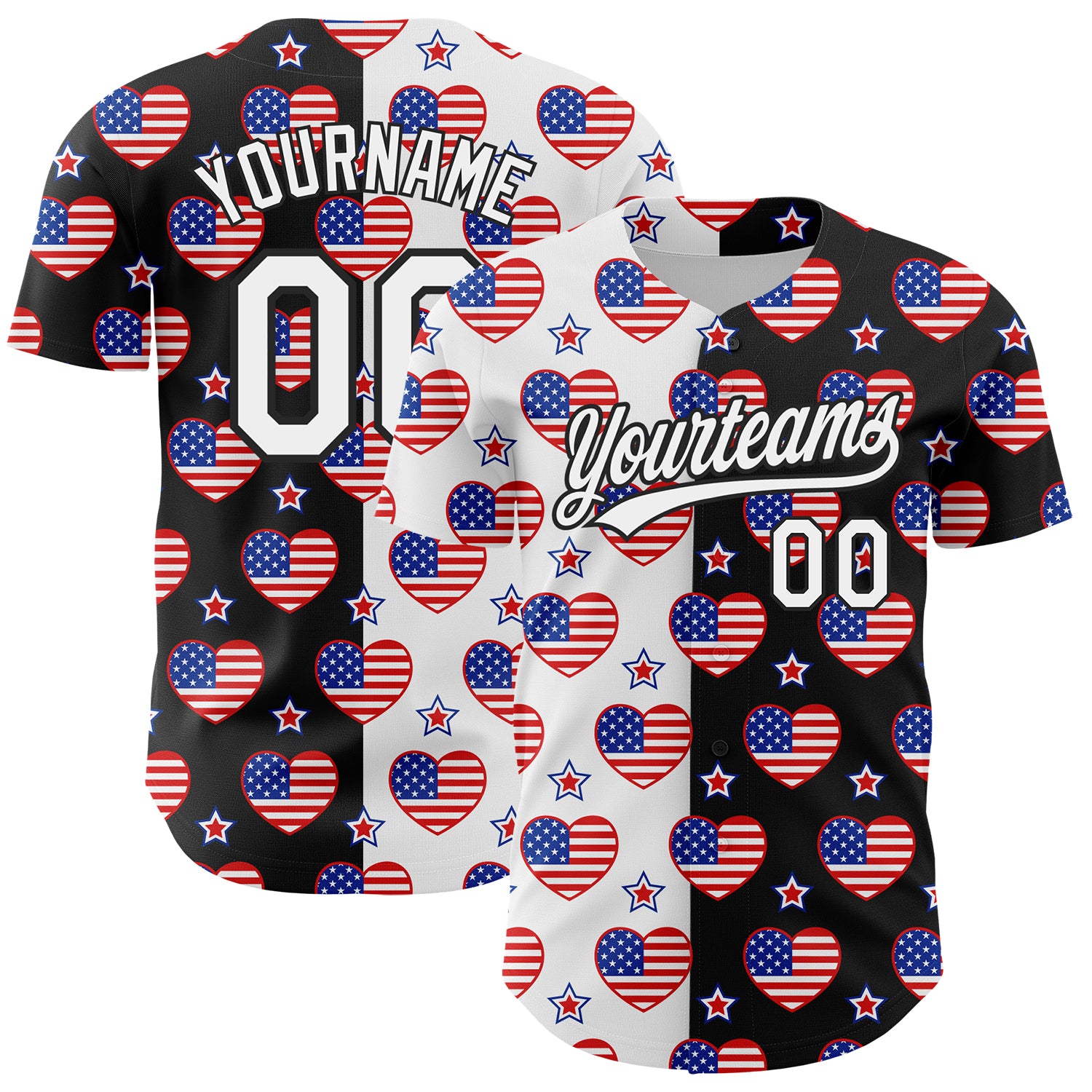 Personalized 3D American Flag Baseball Jersey - Black Royal Red Patriotic Design Personalized Black Royal-Red 3D American