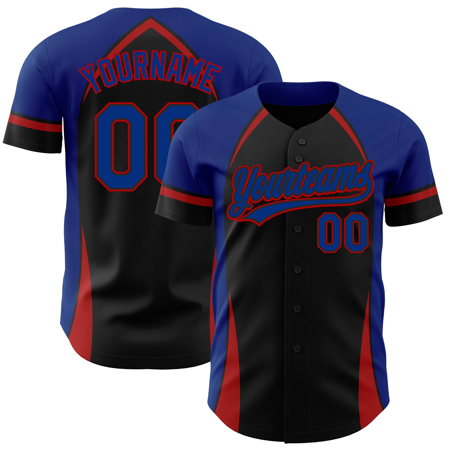 Personalized 3D Curve Solid Black and Royal-Red Baseball Jersey Personalized Black Royal-Red 3D Curve Solid Baseball Jersey