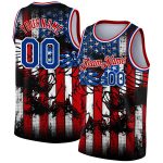 Custom Name and Number Personalized Black Royal-Red 3D Eagle Basketball Jersey American Flag Design Personalized Black Royal-Red