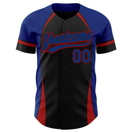 Custom Name and Number Authentic Baseball Jersey - Personalized Black Royal-Red 3D Pattern Design Personalized Black Royal-Red
