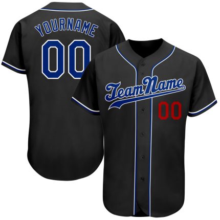 Custom Team Name and Number Authentic Baseball Jersey - Personalized Black Royal-Red Design Personalized Black Royal-Red