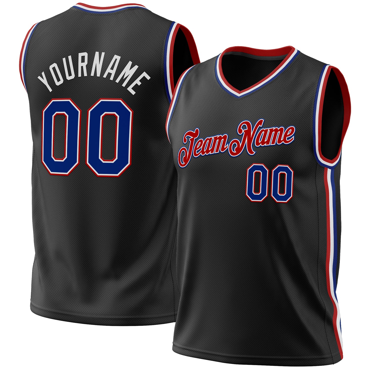 Personalized Black Royal Red Basketball Jersey - Authentic Throwback Style Personalized Black Royal-Red Authentic Throwback