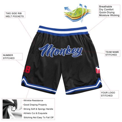 Custom Name and Number Personalized Black and Royal-Red Basketball Shorts - Authentic Throwback Design Personalized Black