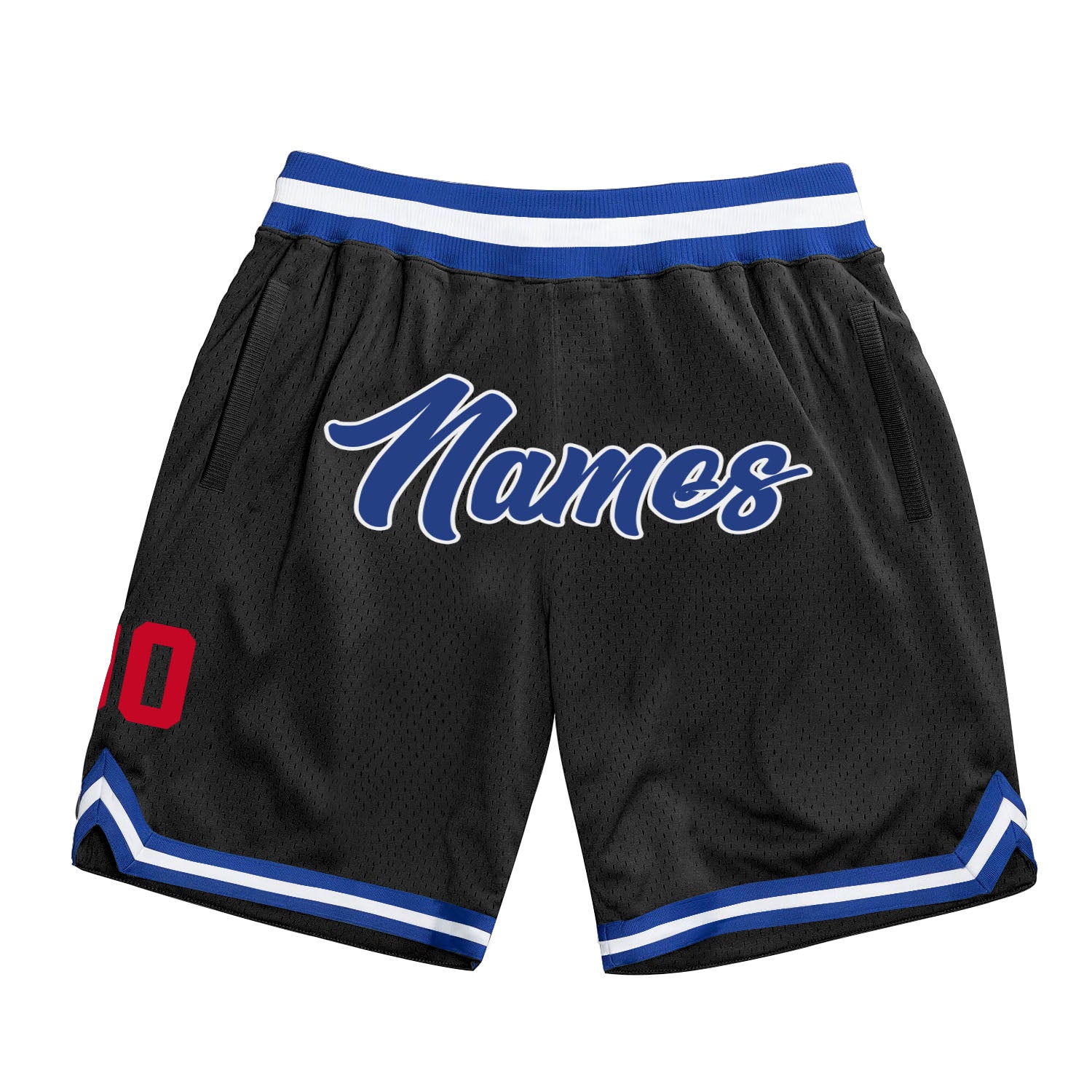 Custom Name and Number Personalized Black and Royal-Red Basketball Shorts - Authentic Throwback Design Personalized Black