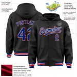 Custom Name and Number Black Royal-Red Bomber Varsity Hoodie Jacket - Personalized Full-Snap Letterman Style Personalized