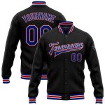 Personalized Varsity Letterman Jacket Black Royal-Red Full-Snap Bomber for Men Personalized Black Royal-Red Bomber Full-Snap