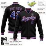 Personalized Varsity Letterman Jacket Black Royal-Red Full-Snap Bomber for Men Personalized Black Royal-Red Bomber Full-Snap