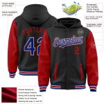 Personalized Black Royal Red Two Tone Hoodie Jacket Full-Snap Varsity Letterman Bomber Personalized Black Royal-Red Bomber