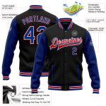 Personalized Varsity Letterman Bomber Jacket Black Red Two Tone Full-Snap Personalized Black Royal-Red Bomber Full-Snap Varsity