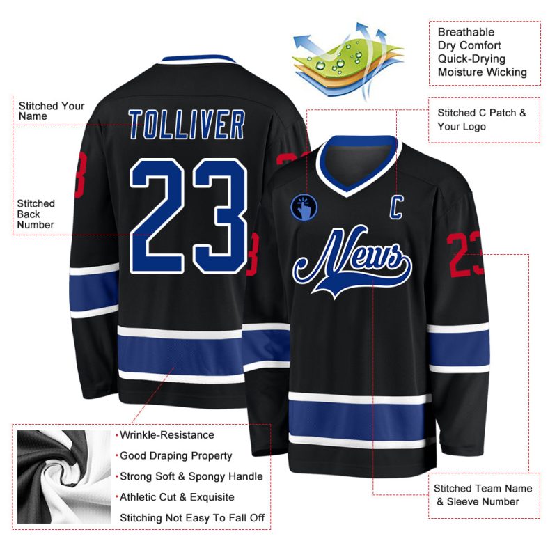 Custom Black Royal-Red Hockey Jersey - Personalized Sports Apparel Personalized Black Royal-Red Hockey Jersey