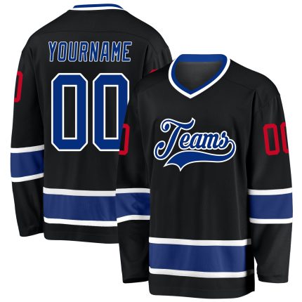 Custom Name and Number Hockey Jersey - Personalized Black Royal-Red Team Jersey Personalized Black Royal-Red Hockey Jersey