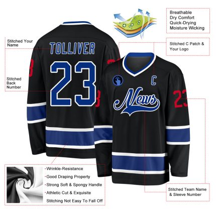 Custom Name and Number Hockey Jersey - Personalized Black Royal-Red Team Jersey Personalized Black Royal-Red Hockey Jersey
