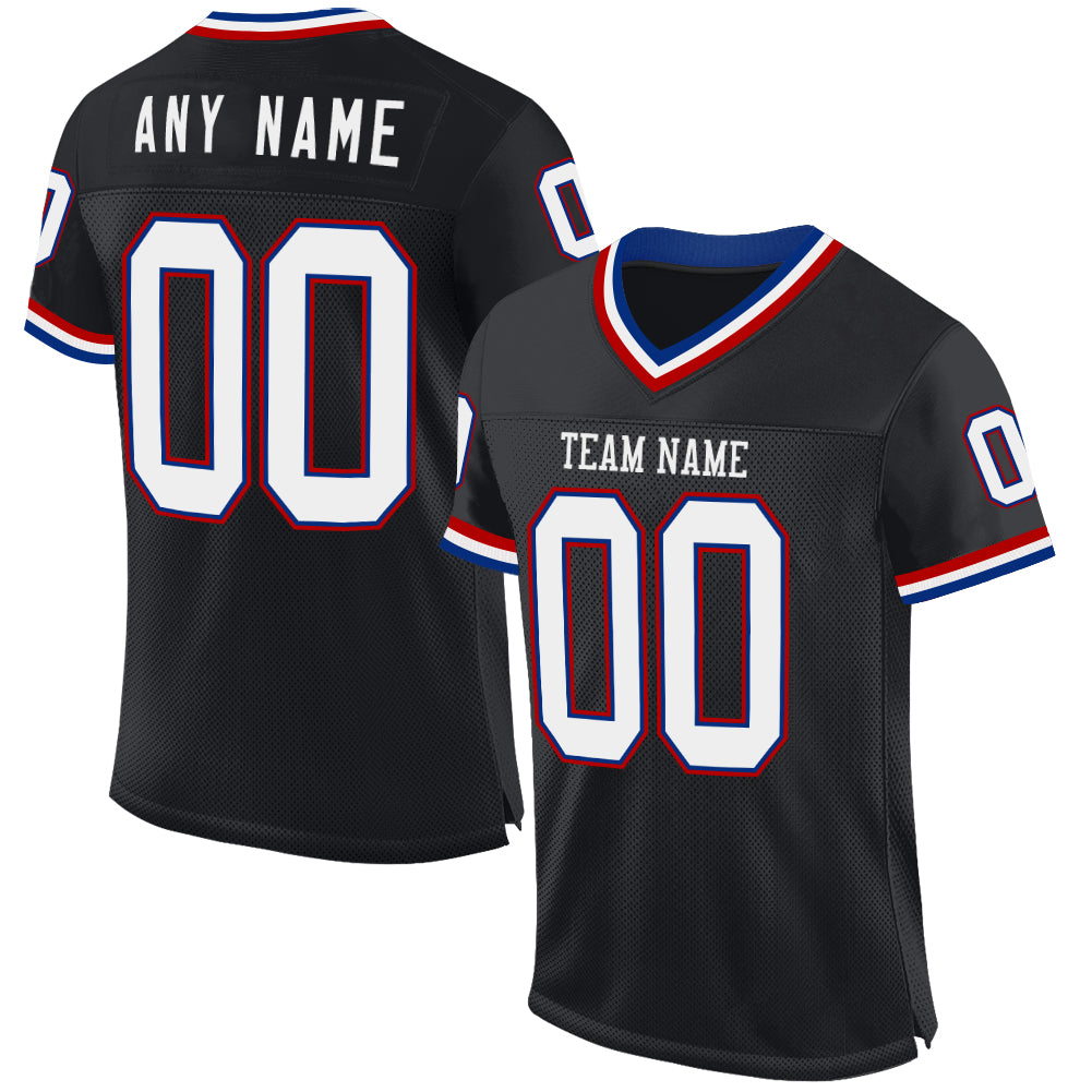 Personalized Black Royal-Red Mesh Football Jersey - Custom Throwback Style Personalized Black Royal-Red Mesh Throwback Football