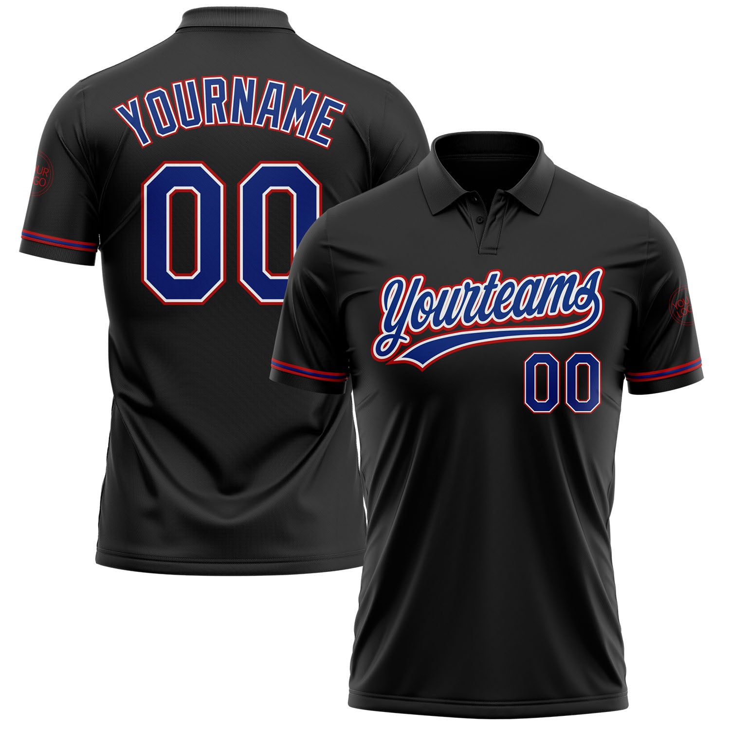 Custom Personalized Royal-Red Performance Vapor Golf Polo Shirt with Name and Number - Black Team Apparel Personalized Black