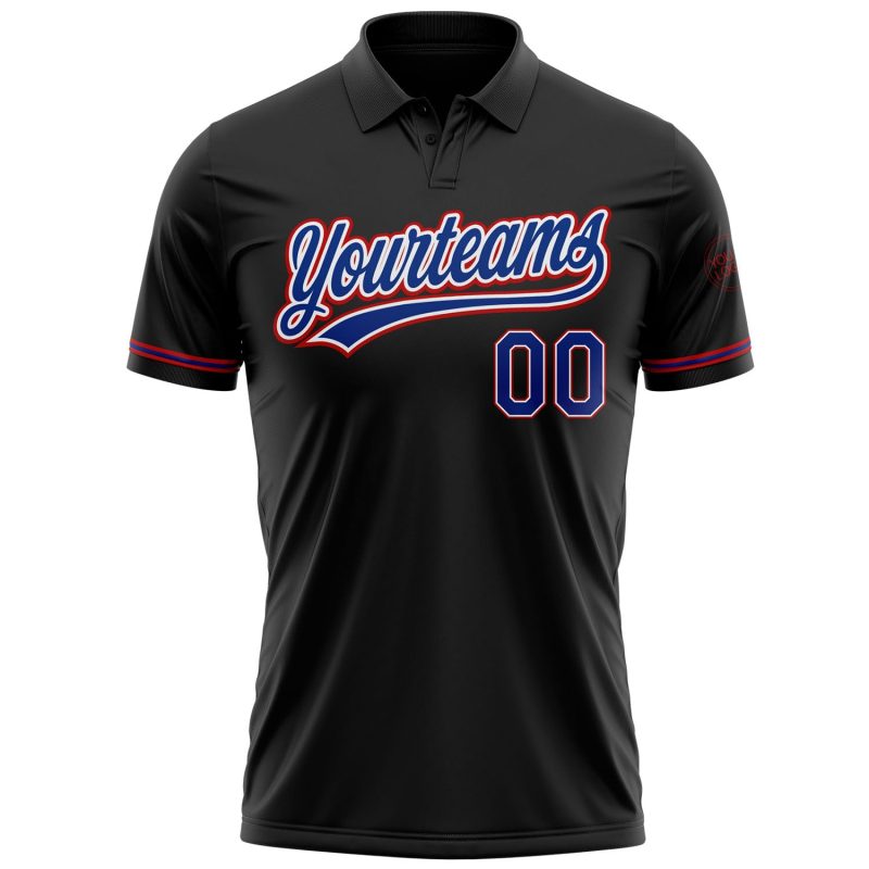 Custom Personalized Royal-Red Performance Vapor Golf Polo Shirt with Name and Number - Black Team Apparel Personalized Black