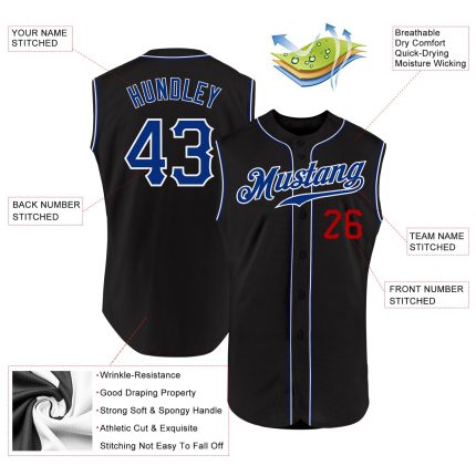 Personalized Black Royal Red Baseball Jersey for Men - Sleeveless Sports Jersey Personalized Black Royal-Red Sleeveless Baseball