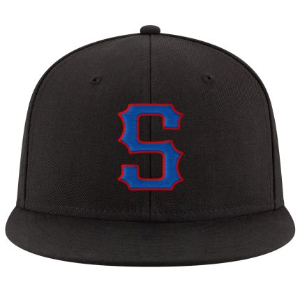Personalized Adjustable Snapback Hat with Black and Royal-Red Stitching Personalized Black Royal-Red Stitched Adjustable