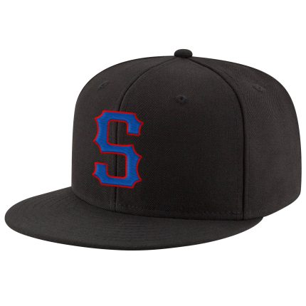 Custom Adjustable Snapback Hat with Personalized Name and Number - Black Royal-Red Stitched Team Cap Personalized Black Royal-Red