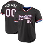Personalized Royal-Red Black Throwback Baseball Jersey for Custom Fan Apparel Personalized Black Royal-Red Throwback Baseball