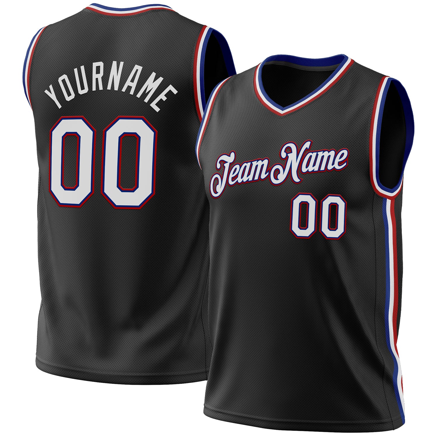Custom Black Royal-Red Throwback Basketball Jersey for Men - Personalized 3 Personalized Black Royal-Red Throwback Basketball