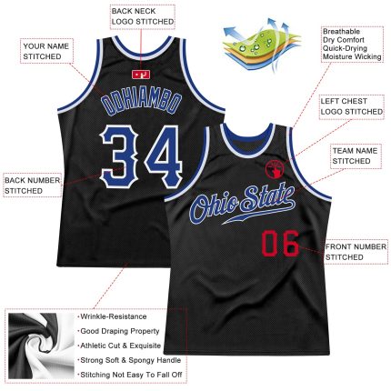 Personalized Black Red Throwback Basketball Jersey for Men and Women Personalized Black Royal-Red Throwback Basketball Jersey