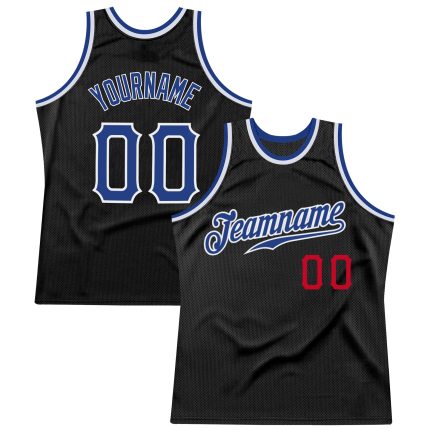 Personalized Black Red Throwback Basketball Jersey for Men and Women Personalized Black Royal-Red Throwback Basketball Jersey