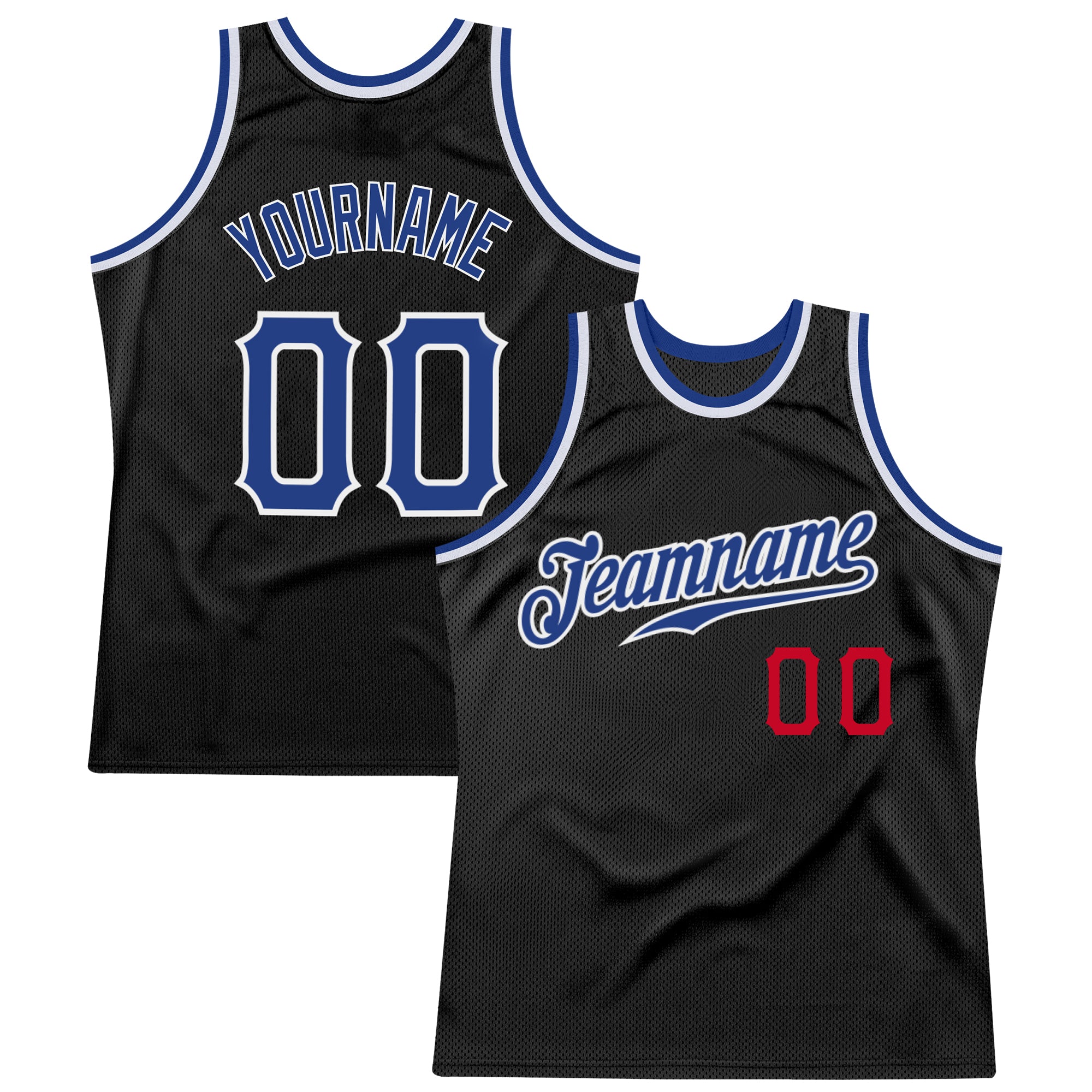 Personalized Black Red Throwback Basketball Jersey for Men and Women Personalized Black Royal-Red Throwback Basketball Jersey
