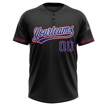 Personalized Unisex Softball Jersey - Black Royal-Red Two-Button Design Personalized Black Royal-Red Two-Button Unisex Softball