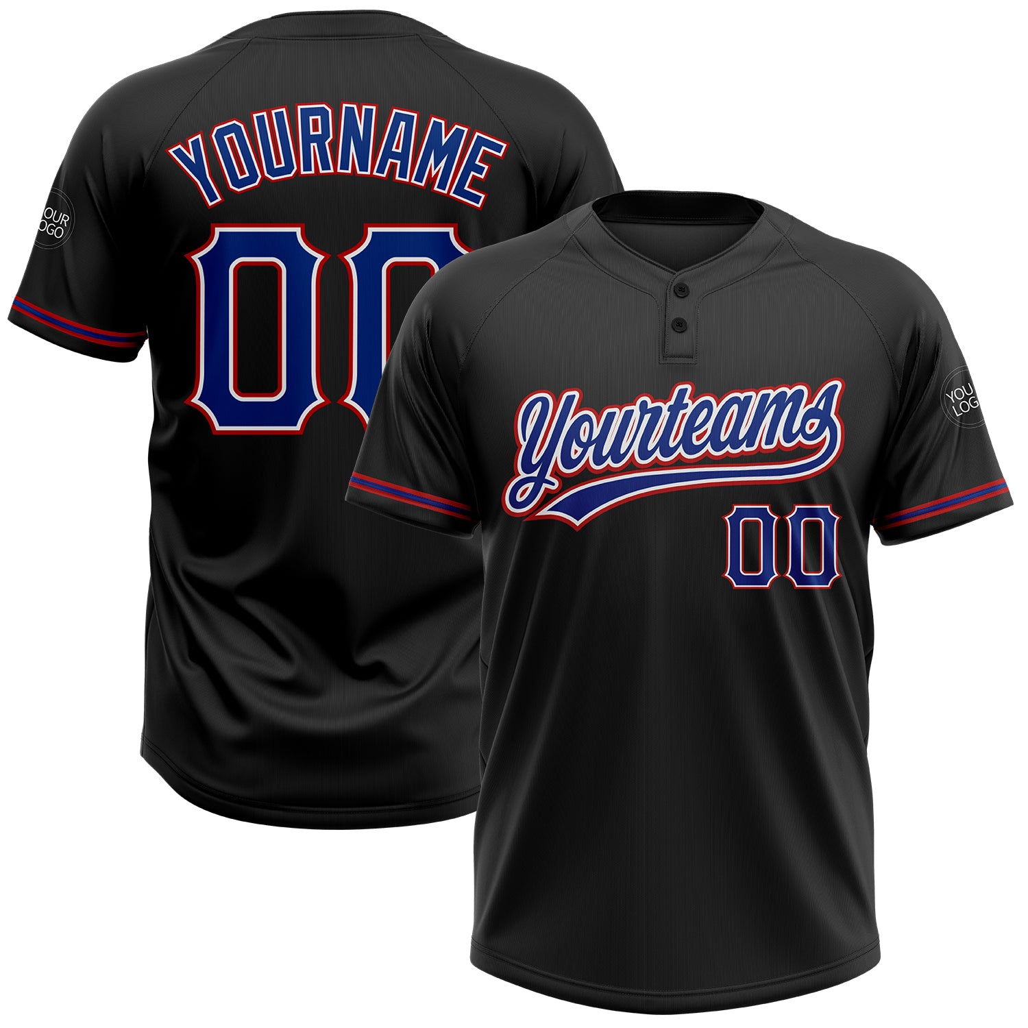 Custom Name Number Softball Jersey Unisex Two-Button Black Royal-Red Personalized Team Apparel Personalized Black Royal-Red