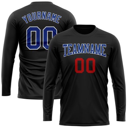Custom Black Royal Red-White Long Sleeve Performance Shirt for Men and Women Personalized Black Royal Red-White Long Sleeve