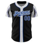 Personalized Baseball Jersey in Black Royal-White with 3 Arm Shapes Customizable Design Personalized Black Royal-White 3