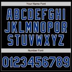 Personalized Baseball Jersey in Black Royal-White with 3 Arm Shapes Customizable Design Personalized Black Royal-White 3