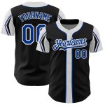 Personalized Baseball Jersey in Black Royal-White with 3 Arm Shapes Customizable Design Personalized Black Royal-White 3