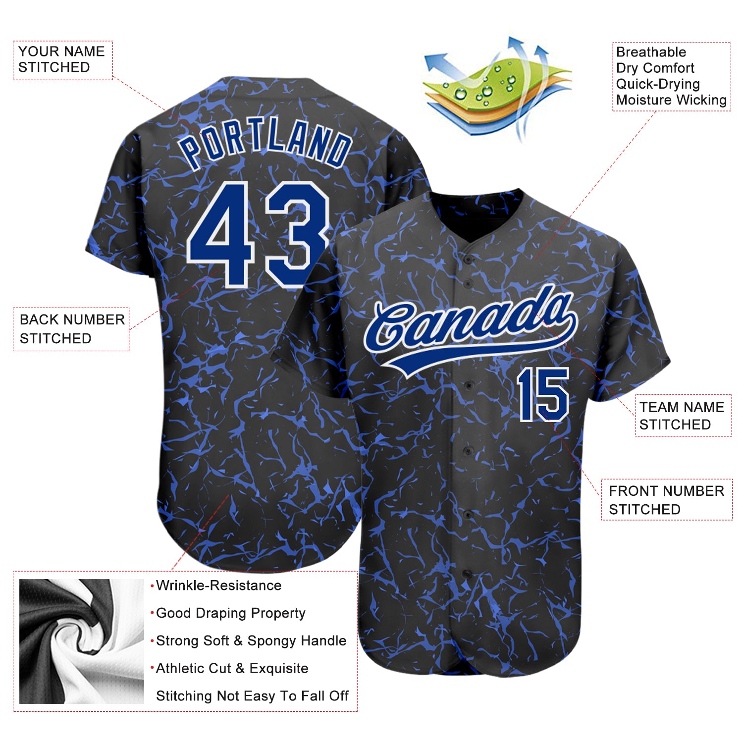 Personalized 3D Black Royal-White Baseball Jersey for Men and Women Personalized Black Royal-White 3D Baseball Jersey - Image 3