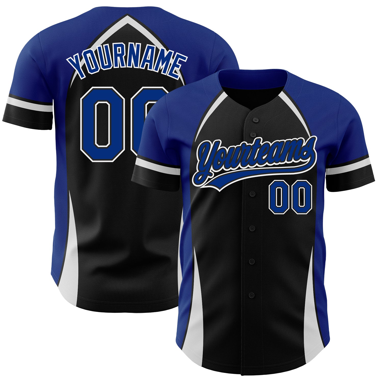 Personalized Black Royal-White 3D Curve Baseball Jersey for Men and Women Personalized Black Royal-White 3D Curve Solid Baseball