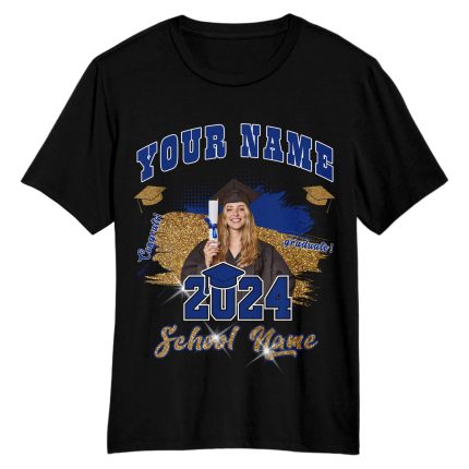 Black 3D Graduation Performance T-Shirt - Personalized Royal White Design Personalized Black Royal-White 3D Graduation Performance