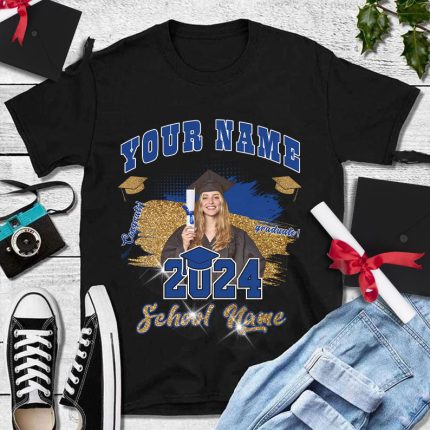 Black 3D Graduation Performance T-Shirt - Personalized Royal White Design Personalized Black Royal-White 3D Graduation Performance