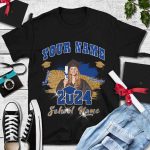 Custom Name and Number 3D Graduation T-Shirt - Personalized Black Royal-White Team Shirt Personalized Black Royal-White 3D